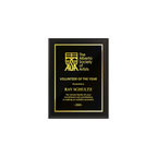 A photo of a Matte Black Laminate plaque with full traditional engraved plate.