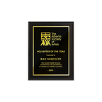 A photo of a Matte Black Laminate plaque with full traditional engraved plate.