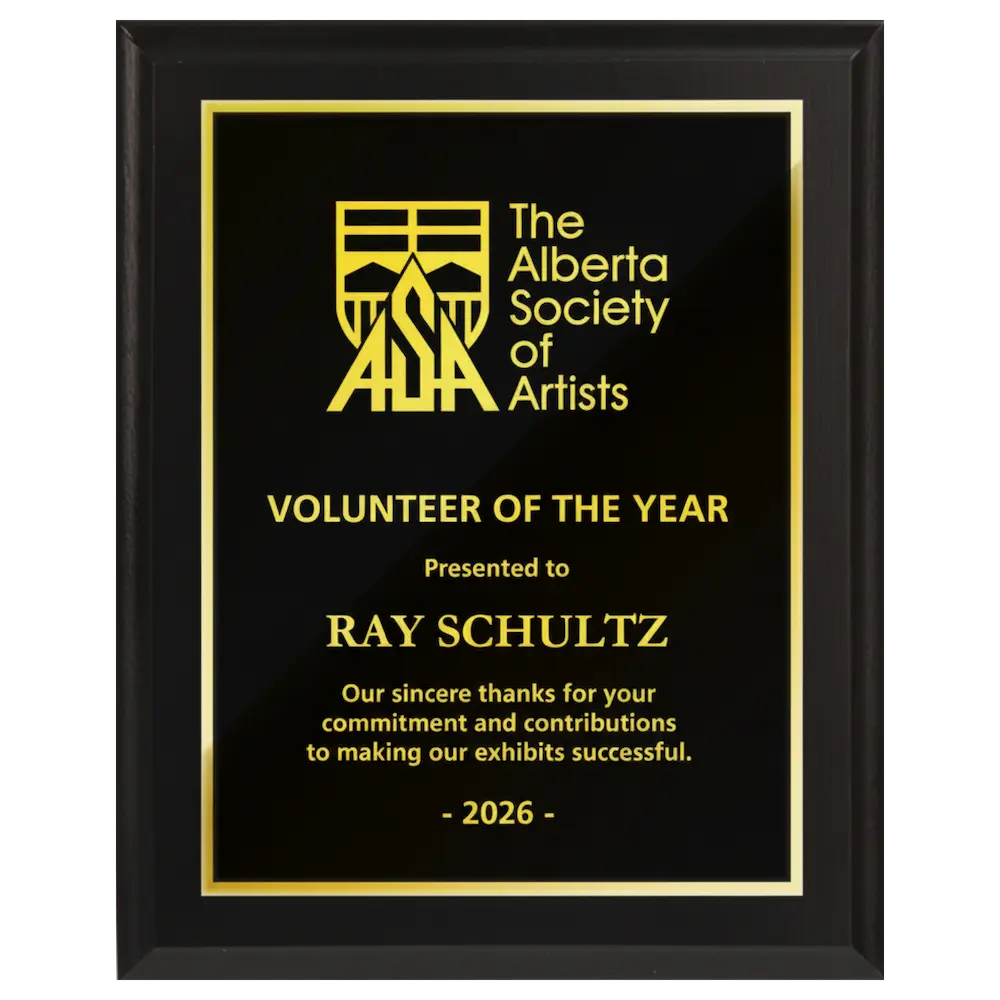 A photo of a Matte Black Laminate plaque with full traditional engraved plate.