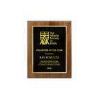 A photo of a solid wood traditional Walnut plaque with a full traditionally engraved plate.