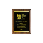 A photo of a Walnut Piano Finish plaque with full traditional engraved plate.