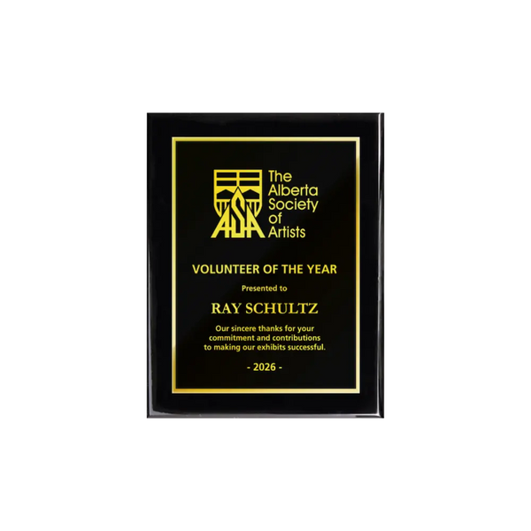 A photo of a Black Piano Finish plaque with full traditional engraved plate.
