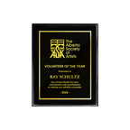 A photo of a Black Piano Finish plaque with full traditional engraved plate.