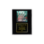 A photo of a Black Piano Finish plaque with a full-coloured plate on the top-half and traditional engraved plate on the bottom-half.
