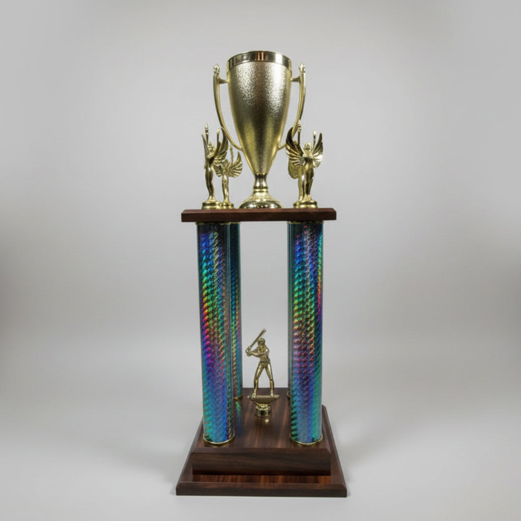 Trophy - Four Post with Gold Plastic Cup Mounted to Top Base (23.5") Main image
