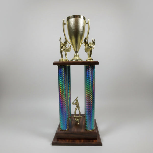 Trophy - Four Post with Gold Plastic Cup Mounted to Top Base (23.5")