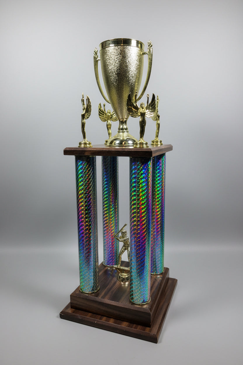 Trophy - Four Post with Gold Plastic Cup Mounted to Top Base (23.5") Secondary image