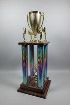 Trophy - Four Post with Gold Plastic Cup Mounted to Top Base (23.5")