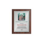 A photo of a Cherrywood Laminate plaque with a full colour plate.