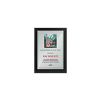 A photo of a Matte Black Laminate plaque with a full colour plate.