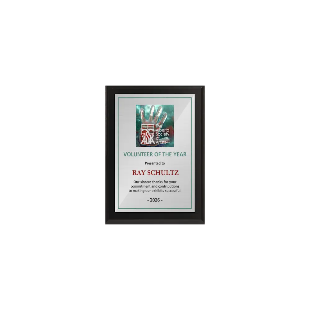 A photo of a Matte Black Laminate plaque with a full colour plate.