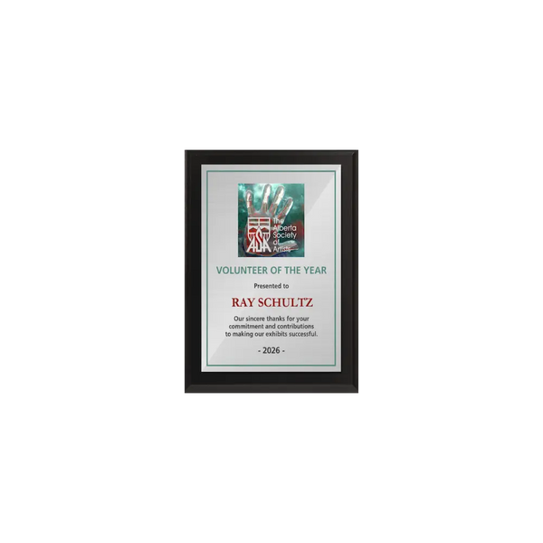A photo of a Matte Black Laminate plaque with a full colour plate.