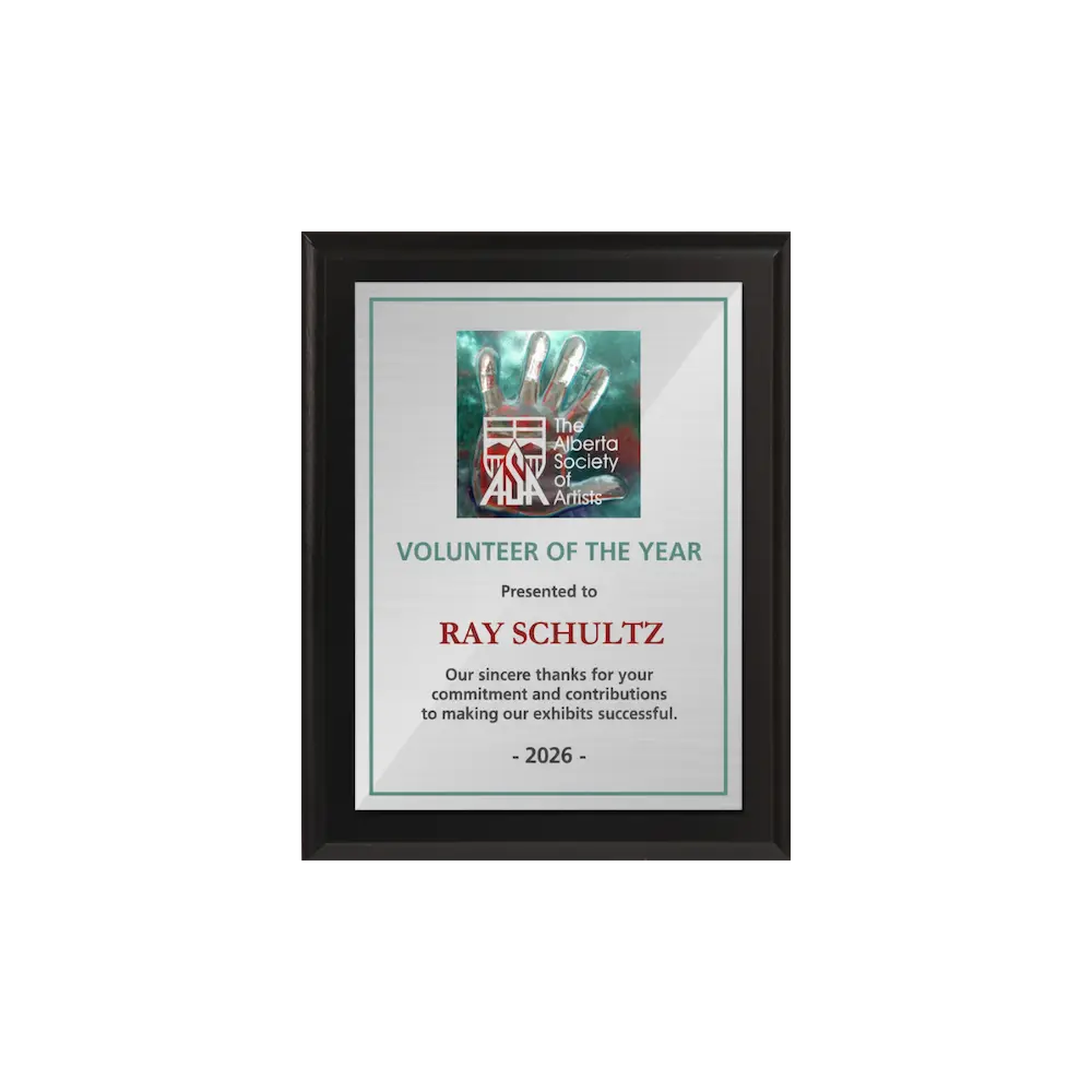 A photo of a Matte Black Laminate plaque with a full colour plate.