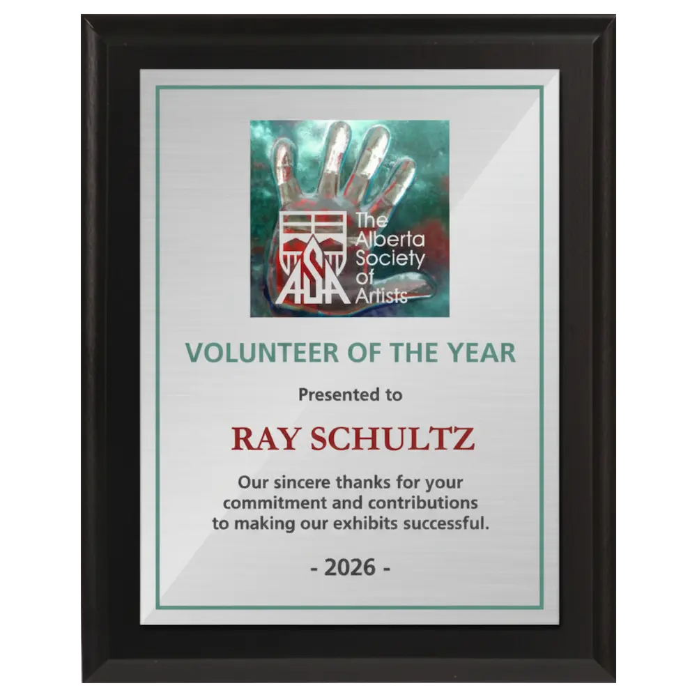 A photo of a Matte Black Laminate plaque with a full colour plate.