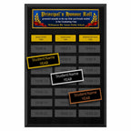 A photo of a multiplate Black Matte Laminate plaque with 24 name plates, and a full-ccolour header plate.