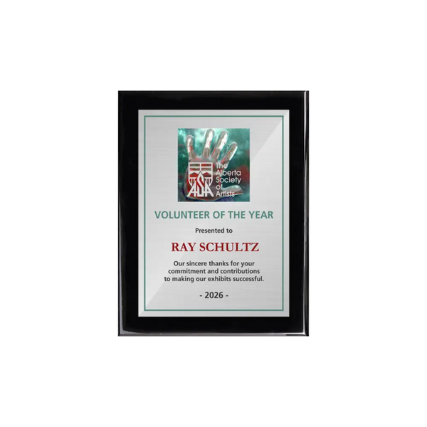 A photo of a Black Piano Finish plaque with a full colour plate.