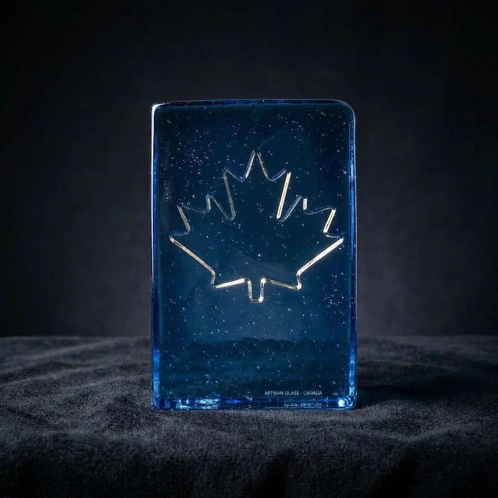 Glass - Rectangular, Aqua Wedge with Maple Leaf Main image