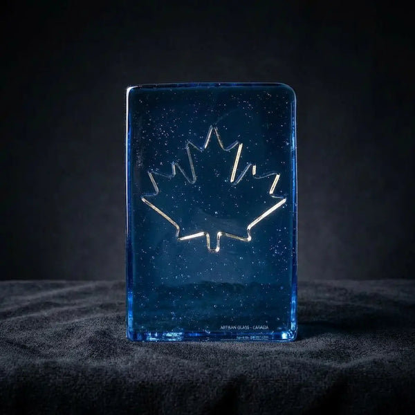 Glass - Rectangular, Aqua Wedge with Maple Leaf