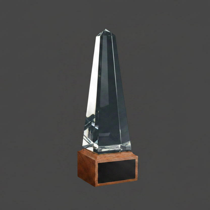 Optic Crystal - Obelisk on Walnut Base Main image