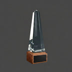 Optic Crystal - Obelisk on Walnut Base
