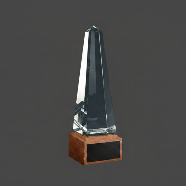 Optic Crystal - Obelisk on Walnut Base