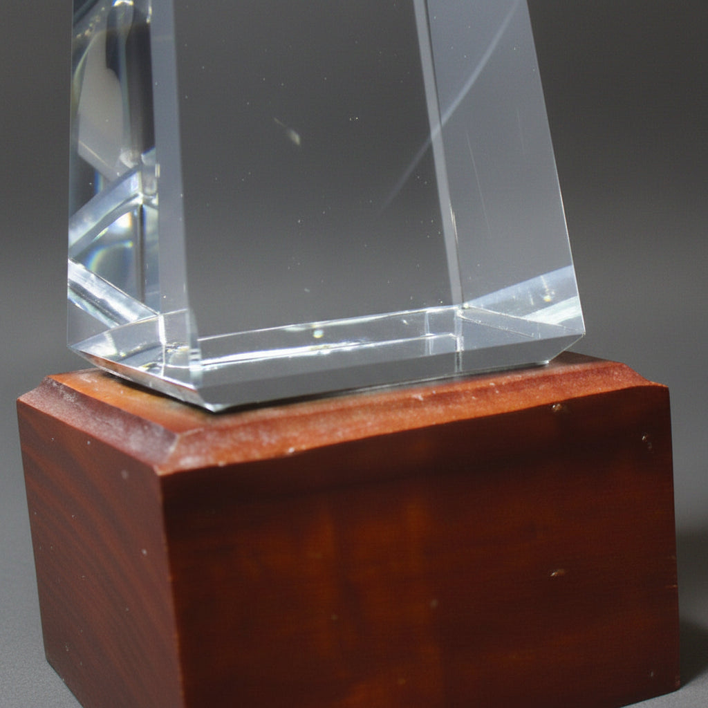 Optic Crystal - Obelisk on Walnut Base