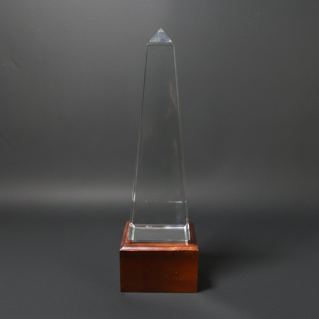Optic Crystal - Obelisk on Walnut Base