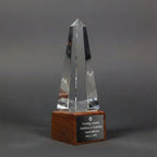 Optic Crystal - Obelisk on Walnut Base