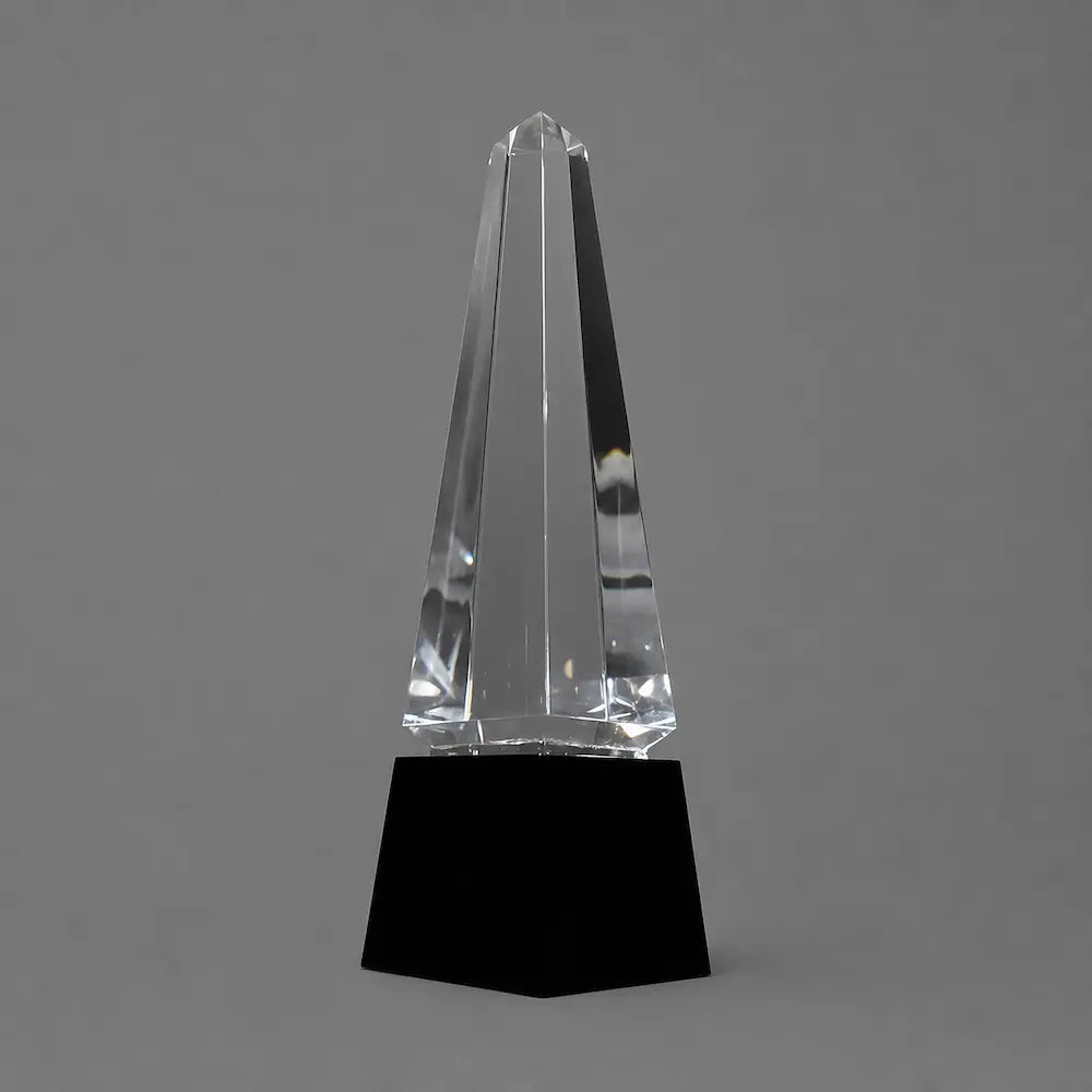 Optic Crystal - Obelisk with Black Base (8")