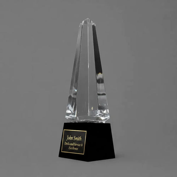 Optic Crystal - Obelisk with Black Base (8")