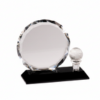Optic Crystal - Round, Faceted Crystal with Golf Ball on Black Base