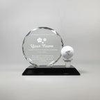 Optic Crystal - Round, Faceted Crystal with Golf Ball on Black Base