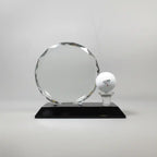 Optic Crystal - Round, Faceted Crystal with Golf Ball on Black Base