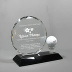 Optic Crystal - Round, Faceted Crystal with Golf Ball on Black Base
