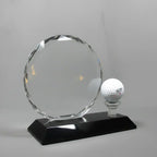 Optic Crystal - Round, Faceted Crystal with Golf Ball on Black Base