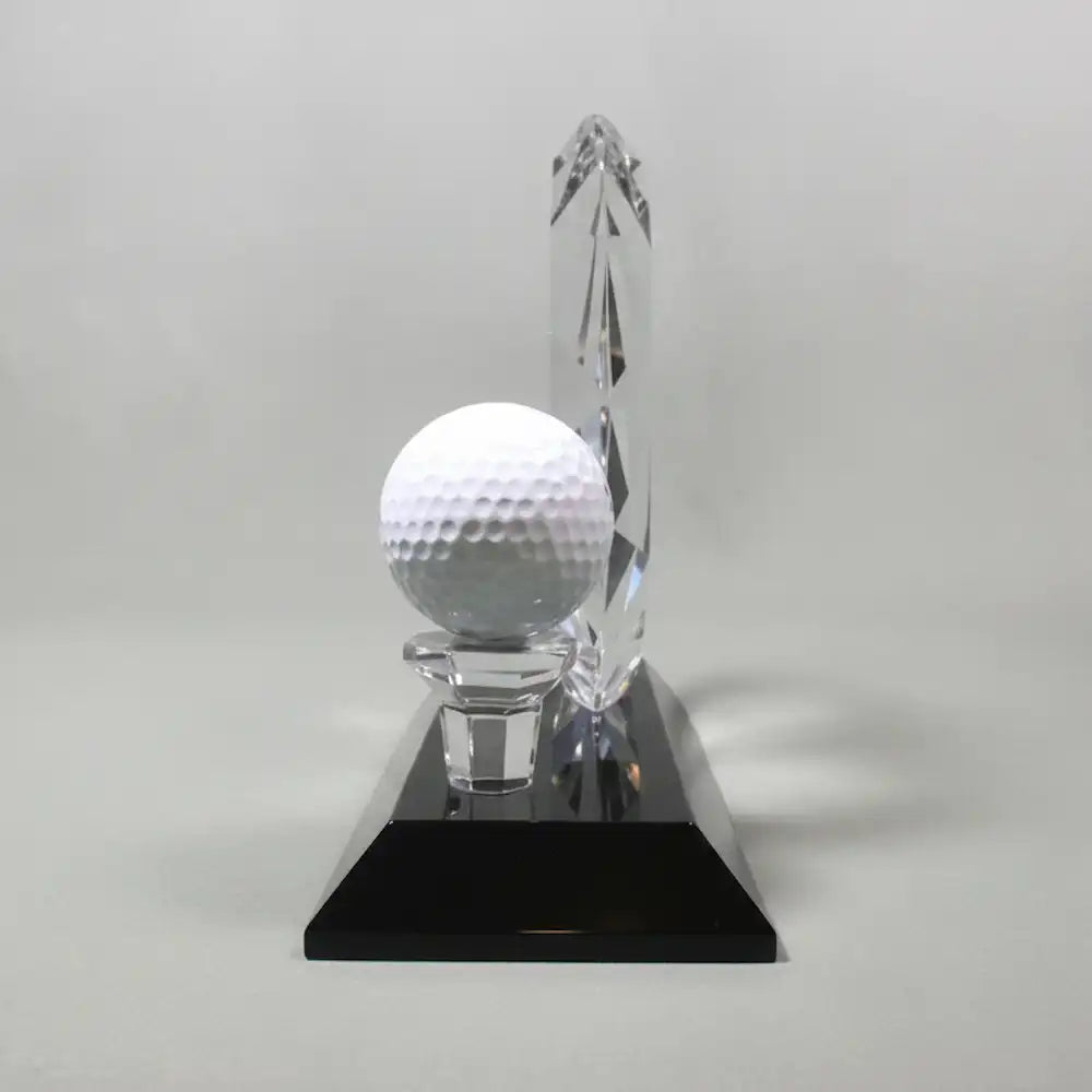 Optic Crystal - Round, Faceted Crystal with Golf Ball on Black Base