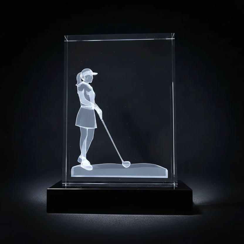 Optic Crystal - Female Golfer on Black Base