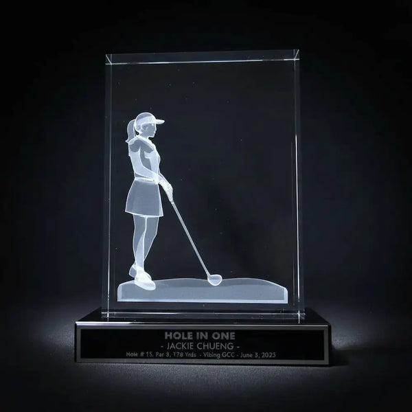 Optic Crystal - Female Golfer on Black Base