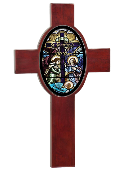 Memorial - Wooden Cross with Debossed Ceramic Oval